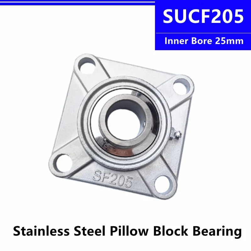 

SUCF205 Stainless Steel Pillow Block Bearing Inner Bore 25mm Unit Mounted Housing Outer Spherical Square Bearing With Seat