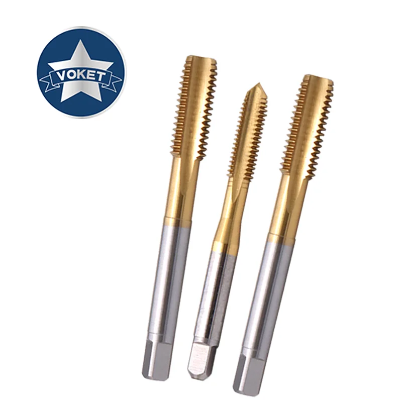 

VOKET HSSE-M35 JIS Standard Metric With Tin Hand Tap M10 M12 M14 M16 M18 M20 M22 M24 Screw Fine Thread Straight Groove Taps