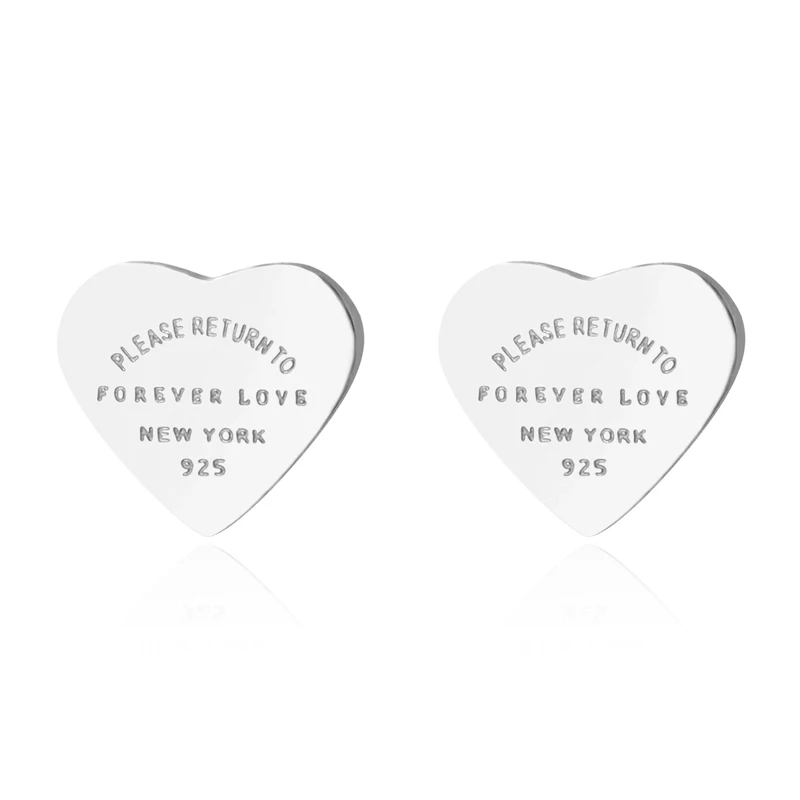 Titanium Steel Tiny Small Love Heart Earrings For Women Rose Gold Color Heart Stud Earrings With English Letters Fine Jewelry