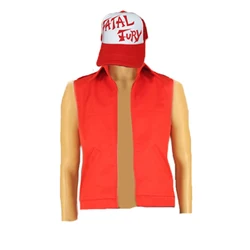 Fatal Fury Terry Bogard Jacket Red Sleeveless Vest Top hat for Women Men Game Cosplay Costume