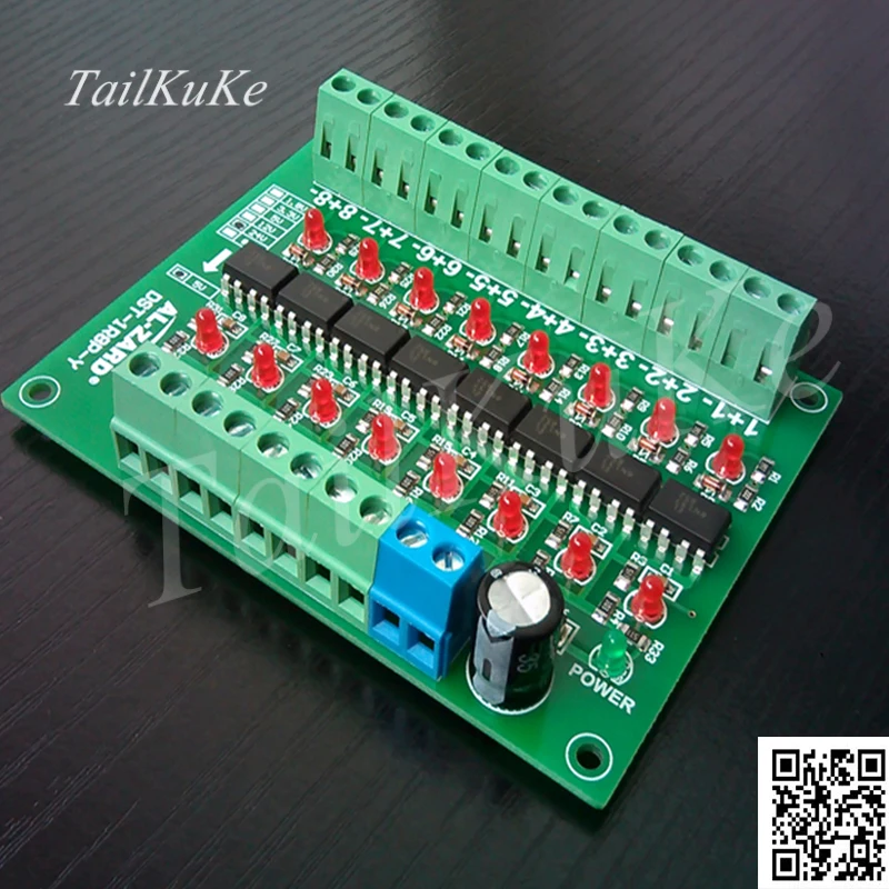 8 Way, Eight Way High Speed Optocoupler Isolation Board, PLC Signal Conversion Board, Differential Collector.