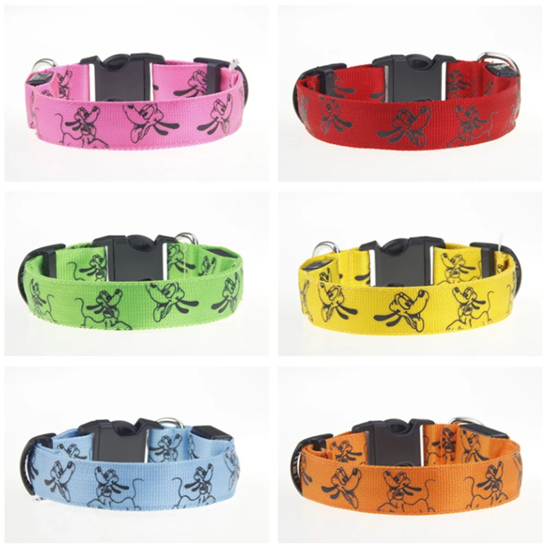 Dog Collar Light LED Cartoon Nylon Glowing Dog Collar Luminous Anti-Lost Night Safety Collar Perro Bright Dog Collars Flashing