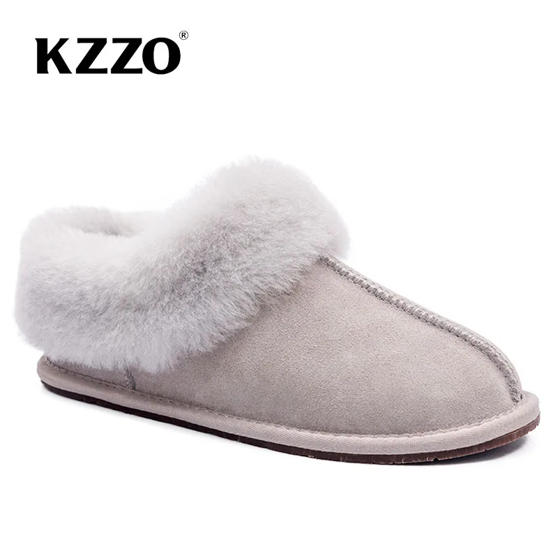 

KZZO New Arrive Natural Sheepskin Woman Casual Wool Slippers Winter Warm Sheep Fur Lined Non-slip Home Shoes Indoor Slippers