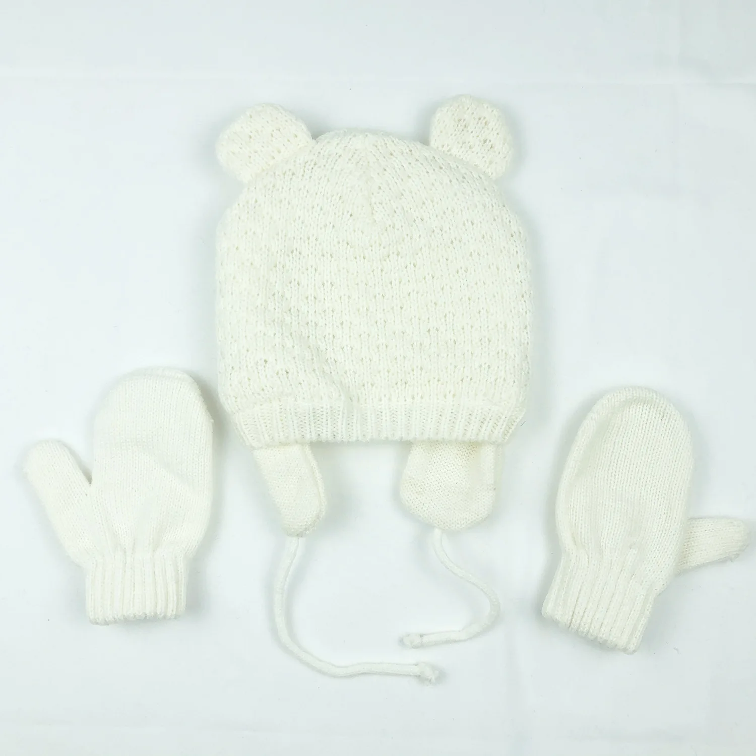 1-3T Winter Fits Baby Kids Boy Girl Winter Warm Comfortable Knit Hat Ear Solid Warm Cute Glove 2pcs Lovely Beanie Cap Mittens