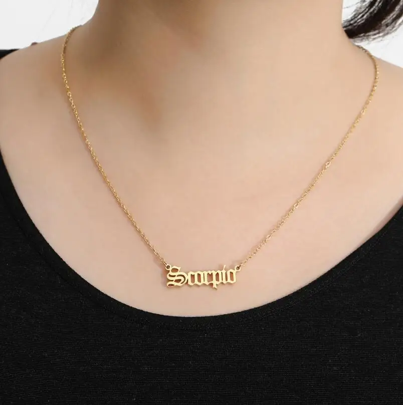 Stainless Steel 12 Zodiac Constellation Necklaces Letter Aquarius Aries Gemini Pisces Leo Sagittarius Pendant Necklace for Women