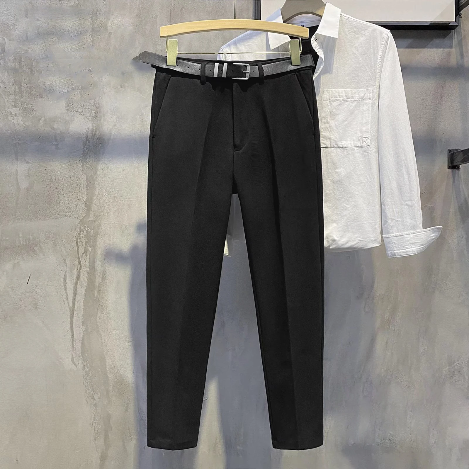 Winter Men Thick Woolen Cloth Suit Pants Casual Straight Drape Korean Fashion Business Trousers Male Clothing (No Belt)