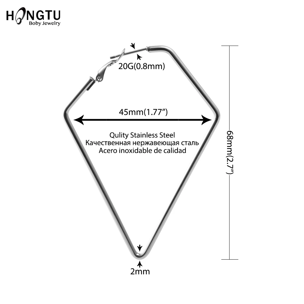 1 Pair Cute Rhombus Big Hoop Earrings for Women Silver Color Stainless Steel Simple LozengeTrendy Romantic Jewelry Nice Gifts