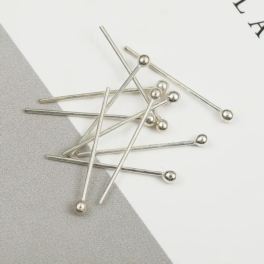 10pcs/lot 15 20 25 30 35 40 50 mm 925 Sterling Silver Metal Ball Head Pins For DIY Jewelry Making Head Pins Findings Supplies