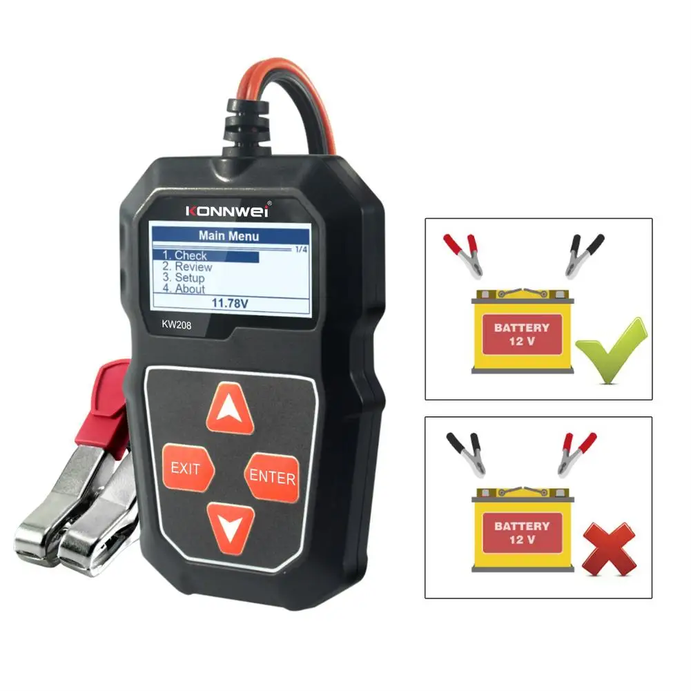 KONNWEIS KW208 Car Battery Tester 12V Charging System Test Analyzer 12V 100-2000 CCA Power Load Car Battery Resistance Tester