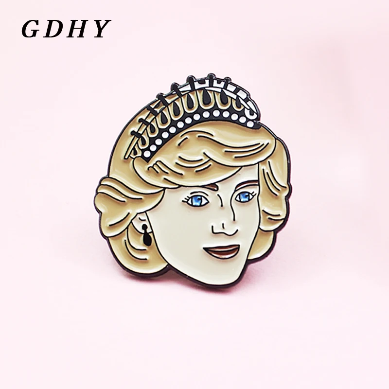 GDHY Princess Diana Brooches Anniversary Diana Enamel Pins Backpack Lapel Badge For Friends Metal Collection Gift Souvenior