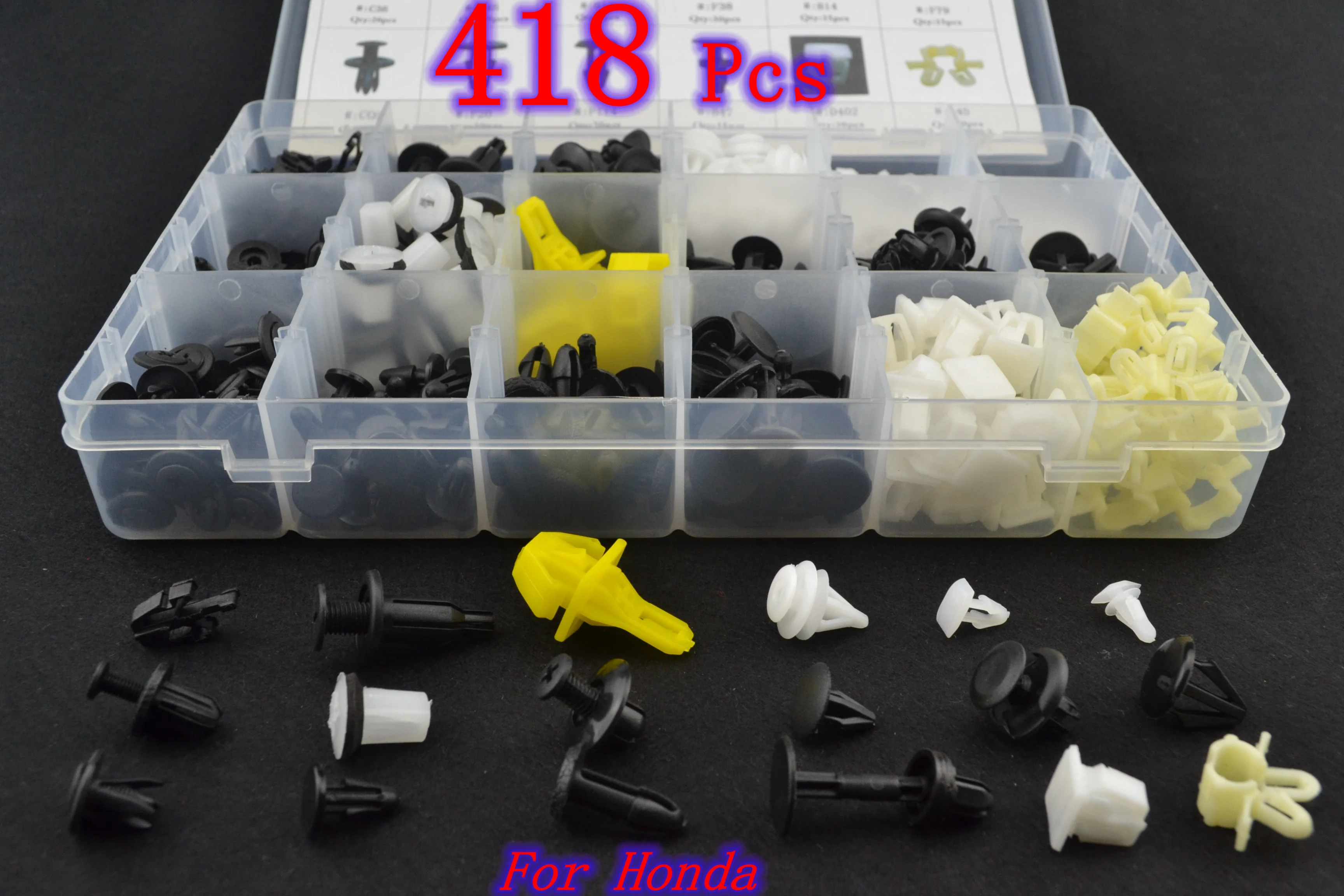 418pcs Car Clips Trim Panel Bracket Rivet Fastener Screws Repair Nut Clamp Grommet for Honda