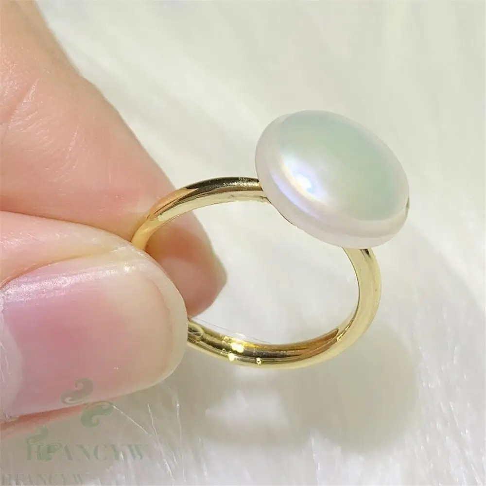 

11-12mm White Baroque Pearl Open Adjustable Gold Ring Luxury Diy Gorgeous Natural Women Jewelry