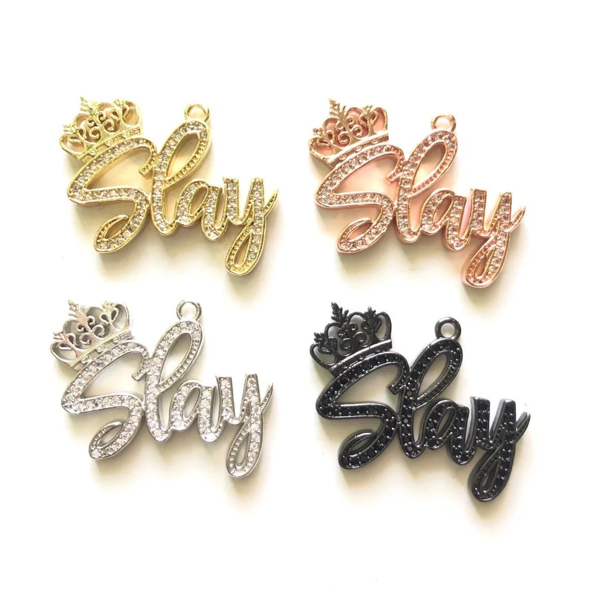 5pcs Crown Slay Letter Charm for Women Bracelet Girl Necklace Design Bling Word Pendant DIY Jewelry Making Accessory Supply Bulk