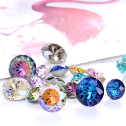 New Arrival 14mm Round Rhinestones Pointback Glass Rivoli Crystal Strass Flower Printing Inside Shiny Glue On Stones