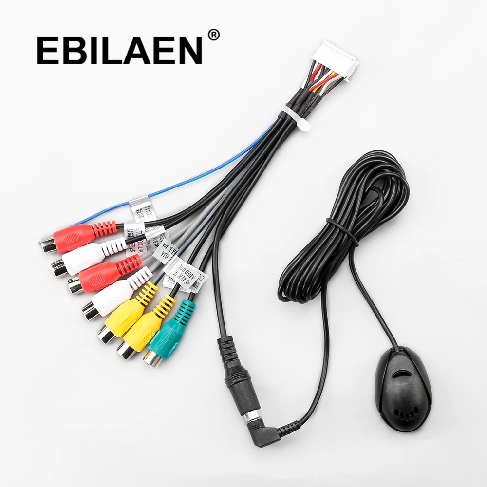 EBILAEN RCA Audio Output Aux-in Adapter Wire With External Microphone For Android Radio Headunit Car Multimedia Player Screen