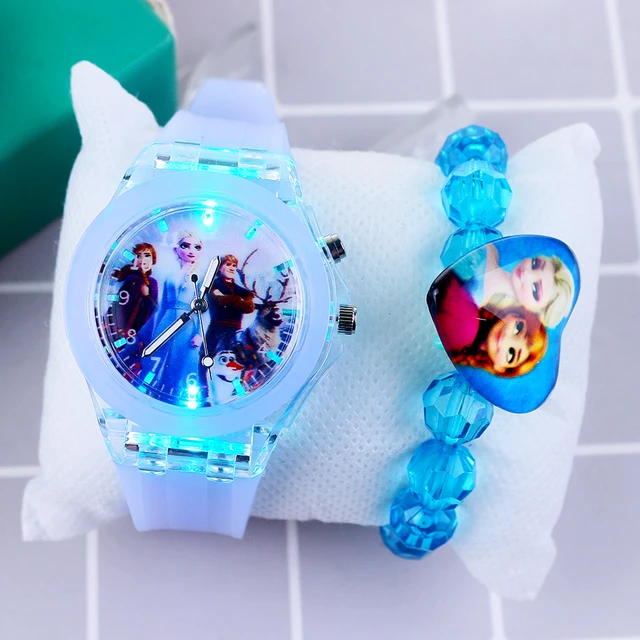 Flash Light Children Watches with Bracelet Silicone Strap Princess Elsa Frozen Sophia Girls Watch Student Clock