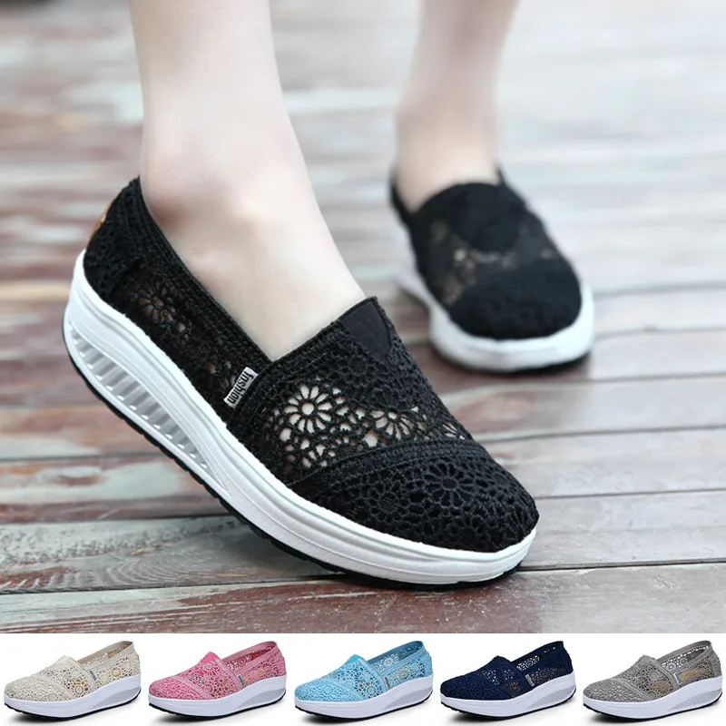 Summer Fashion Women\'s Thick-soled Breathable Mesh Non-slip Sports Fitness Rocker Ladies Sneakers Walking Shake Casual Shoes