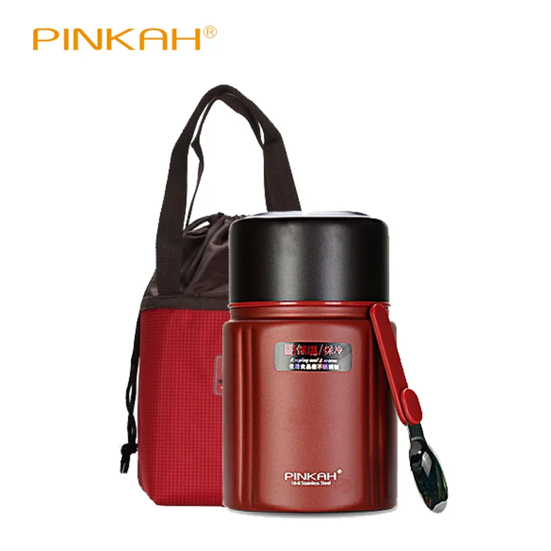 Pinkah 750M Food Container With Bag Portable 2-Layer 304 Stainless Steel Vacuum Thermos Food Jar Thermal Lunch Box With Spoon