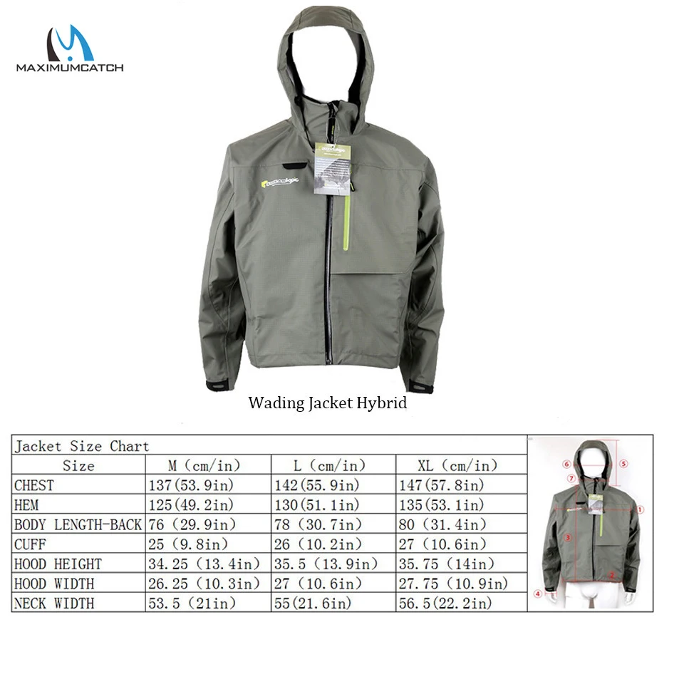 Maximumcatch Size L Waterproof Fly Fishing Wading Jacket Breathable Wader Jacket Clothes