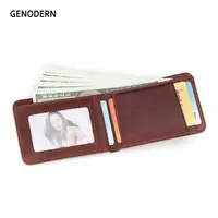 GENODERN, cartera pequeña informal para hombre, billeteras delgadas de cuero genuino para hombre, Mini billetera corta con tarjetero, monederos de bolsillo