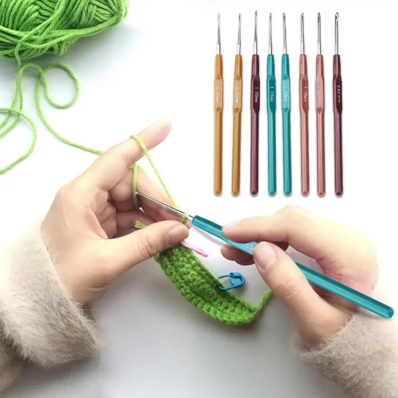 8pcs Knitting Needles Crochet Hooks Set 0.65/0.8/1.0/1.25/1.5/1.75/1.9/2.5 mm Sweater Knitting Tools Sewing Needles