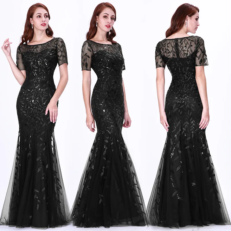 Vestidos de Noche elegantes con lentejuelas de sirena, de fiesta con Apliques de encaje vestido largo, vestido Formal de noche para mujer, vestido de celebridad