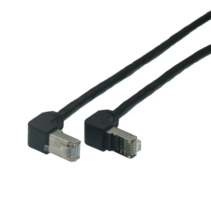 RJ 45 kątowy kabel Ethernet Cat6 90 stopni do kąt nachylenia UTP sklejka sieciowa kabel RJ45 typu L Cat 6 czarny 1M 2M 3M 5m 10m