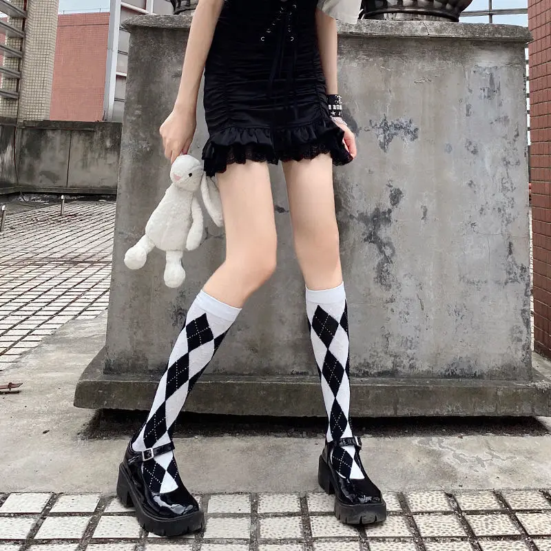 Autumn Winter Women Calf Socks JK INS Tide Cotton Stockings British Style Plaid Female High Knee Sock Polyester Long Calcetines