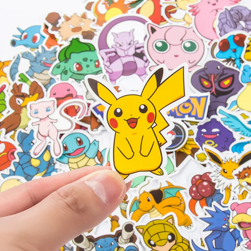 50/100Pcs Pokemon Stickers Kawaii Pikachu Skateboard Bicycle Guitar Laptop Kids Waterproof Stiker Toys