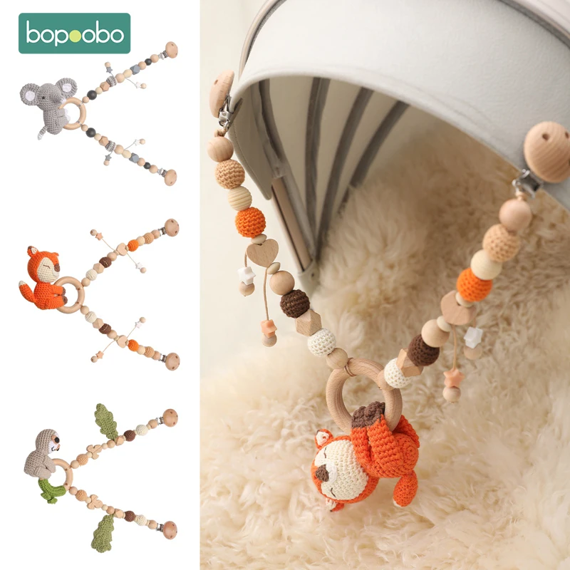 

Bopoobo 1PC Baby Wooden Teether Pram Clip Chewable Crochet Rattle Necklace Mobile Holder Dummy Clip Pacifier Chain for Baby Gift