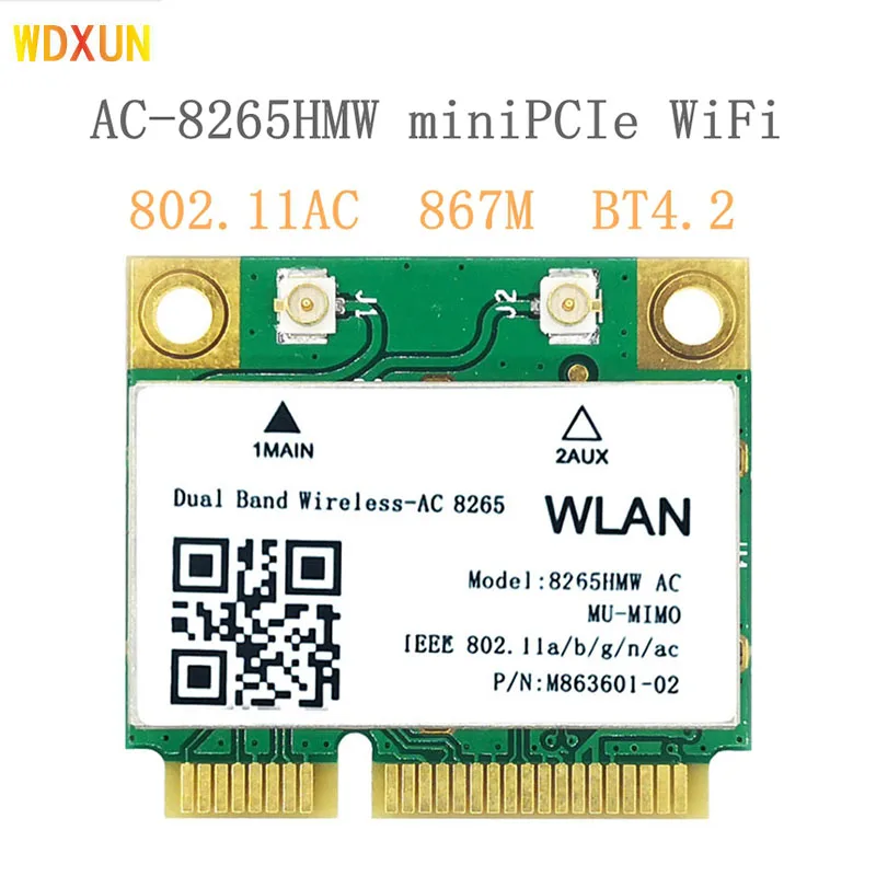 Wireless-AC 8265 Dual Band mini PC-E PCIe WIFI CARD for  7265 8260AC 8265AC 802.11ac 2x2 WiFi + Bluetooth BT4.2