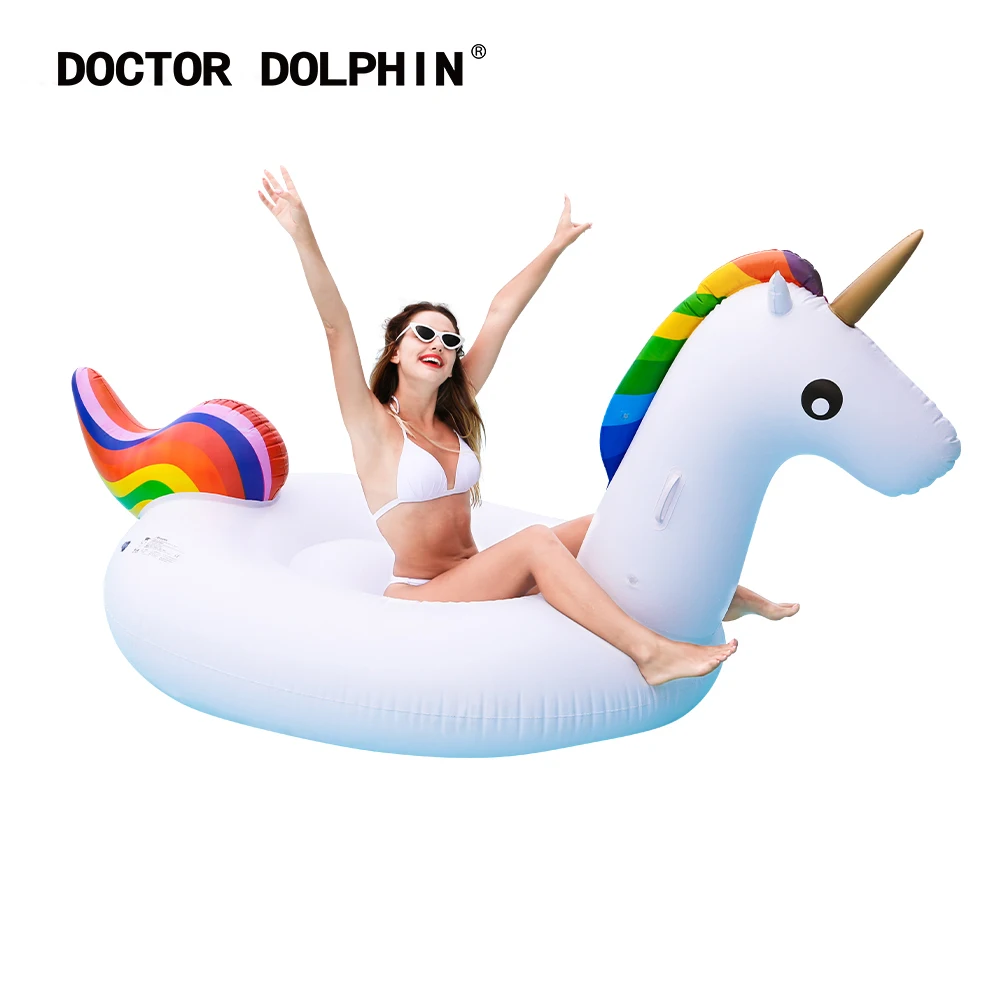 

Doctor Dolphin Inflatable Giant Unicorn Pool Floats, 270*130*110 cm Lounge Raft Floats. Unicorn Floaties with Two Safety Hands