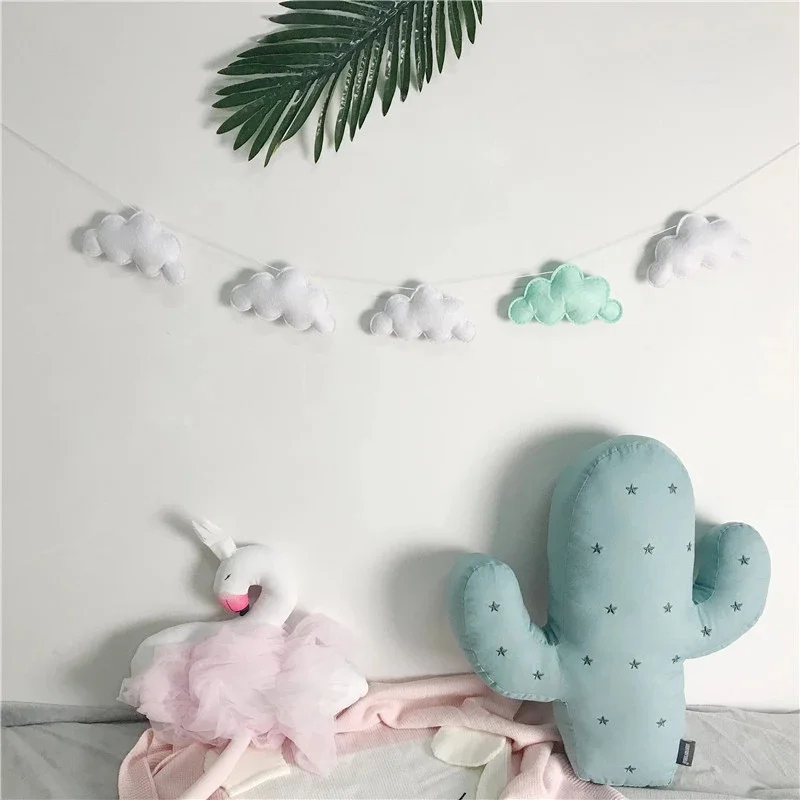 Nordic Felt Cloud Garlands String Wall Hanging Ornaments Baby Bed Kids Room Decoration Nursery Decor Photo Props Party Banner