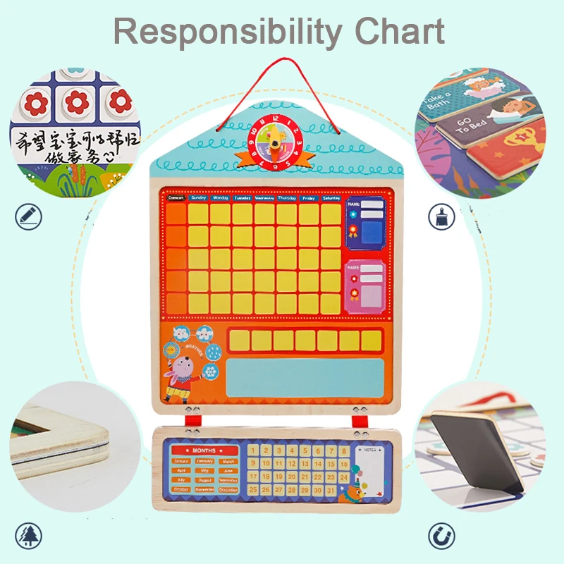 Wooden Magnetic Reward Activity Responsibility Chart Calendar Children Self Discipline Attendance Sheet Kids Calendar Time Toys