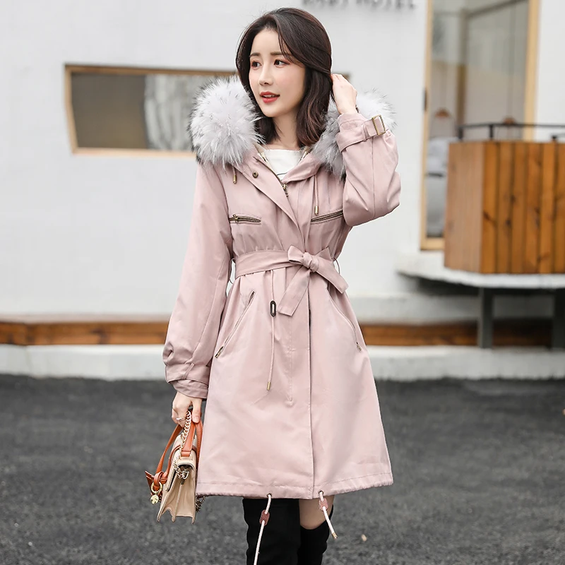 

Real Pakra Fur Coat Female Real Rabbit Fur Liner Long Coats 2020 Winter Jacket Women Raccoon Fur Collar Warm Parkas MY s