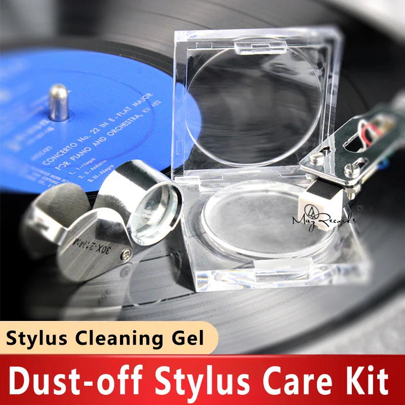 Stylus Care Kit Anti-static Turntable Phonograph Cartridge Stylus Needle Cleaner Cleaning Gel with Magnifier for Record Player