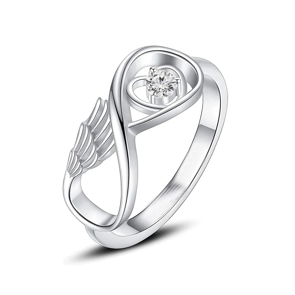 Infinity Wing Cremation Ring for Ashes Memorial Urn Jewelry Human Pet Ash Holder Stainless Steel Inlaid Crystal Funeral Keepsake