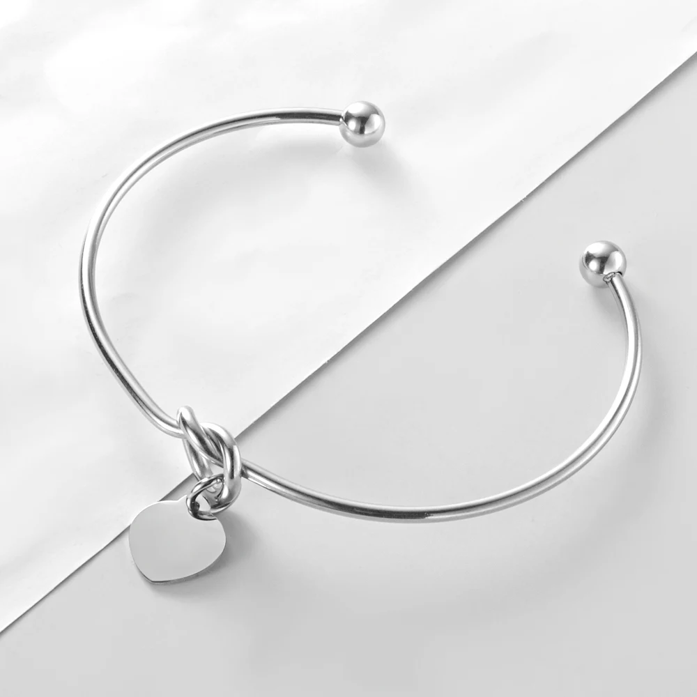 ELANUOYY Stainless Steel Heart Knot Bangle Cuff Bangles Fashion Jewelry Gifts