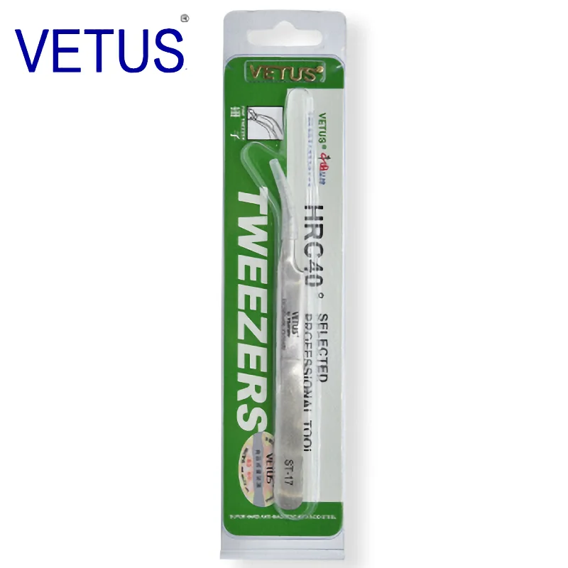 VETUS ST-17 (115mm) High Precision Tweezers Stainless Steel Non-magnetic Acid-proof Pincers  Eyelashes Beauty Manicure Tools