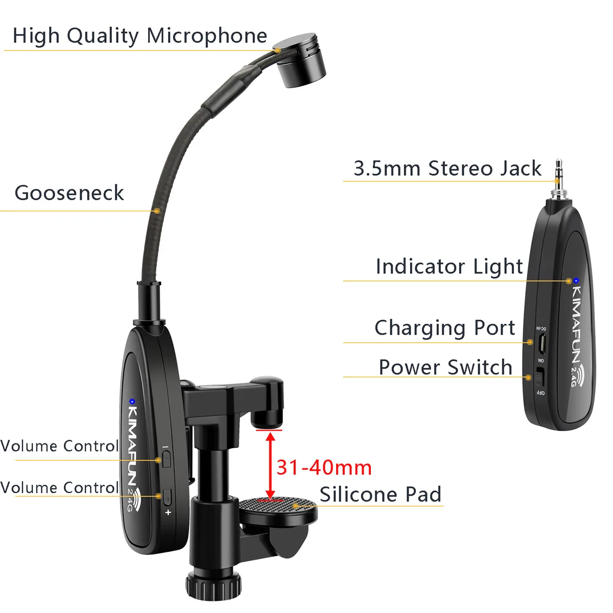 Imagem -03 - Kimafun 2.4g Instrumento Microfone Violino sem Fio Gooseneck Microfone Condensador Musical Profissional para o Desempenho de Palco