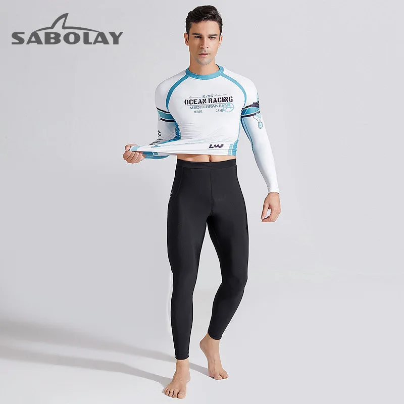 L-5XL Big Man Rash Guard Men Long Sleeve Swimsuit UPF 50 Korean Swimwear UV Shirt Swim Surf Suit Rashguard Diving Clothes