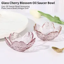 Japan Style Cherry Blossom Oil Saucer Bowl Seasoning Plate Small Glass Dish Sauce Bowl Vinegar Dish Storage Container Tableware