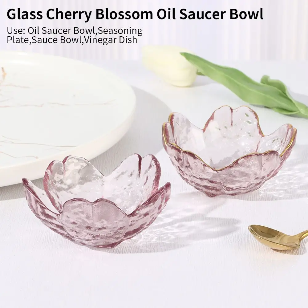 Japan Style Cherry Blossom Oil Saucer Bowl Seasoning Plate Small Glass Dish Sauce Bowl Vinegar Dish Storage Container Tableware