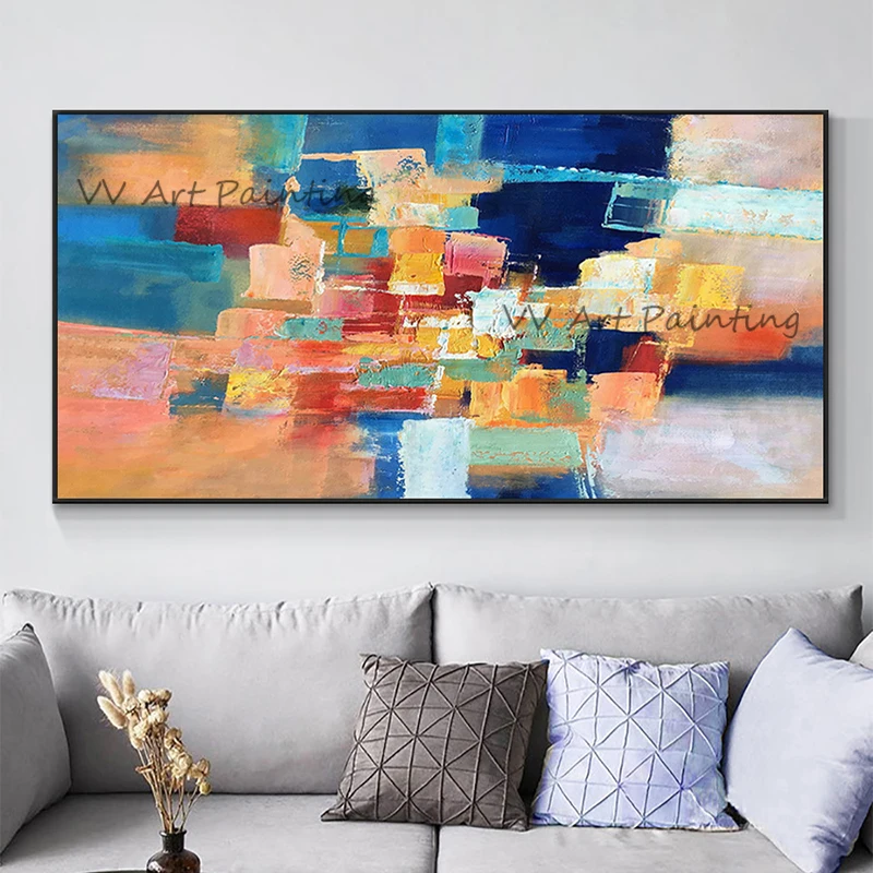 Hand Painted Large Size Wall Brush Home Decoration Color Palette Geometry Thick Knife Oil Painting Canvas Without Frame Square