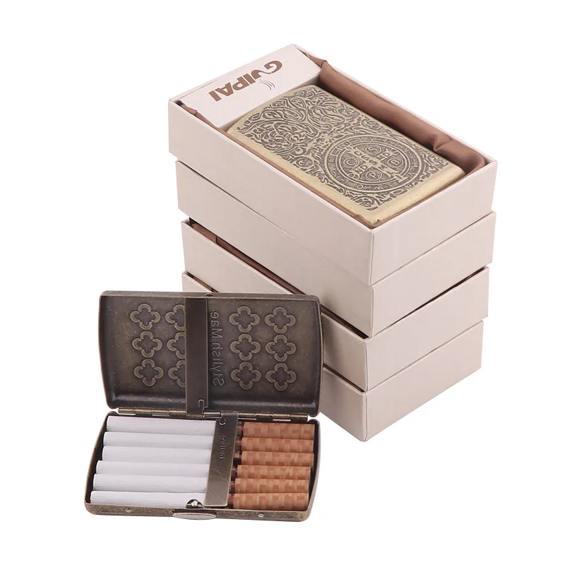 Tobacco Case Storage Creative Vintage Smoking Box Storage for 12 Pcs Regular Cigars Size  with Two Clip Tobacco Holder Gift Box