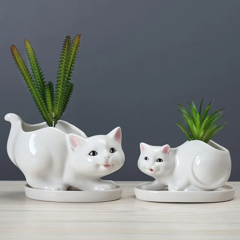 

Cute Animal Succulent Plant Pot with Hole, Flower Planter, Flowerpot, Lovely Little Cat, Home Garden Decor, Bonsai Pots,