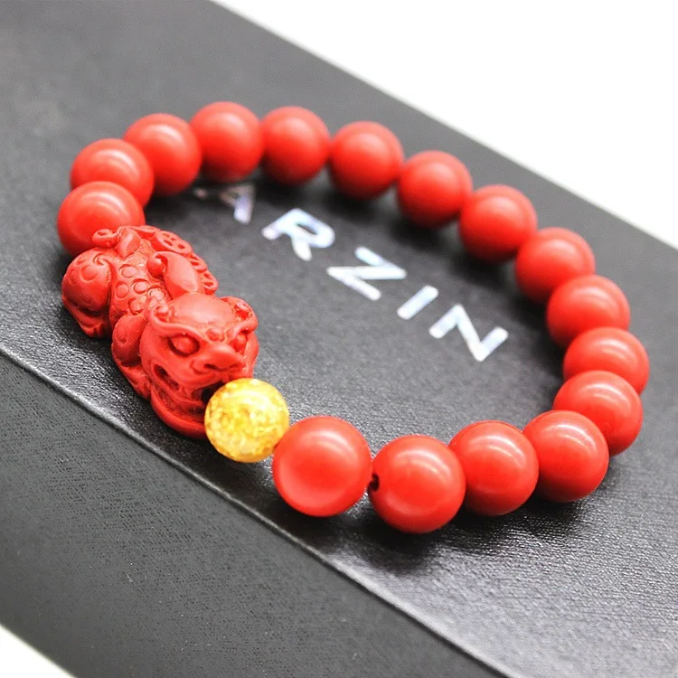 Natural Cinnabar Pixiu Bracelets Women-Lucky Lucky Safeness Bracelets Ethnic-Style Free Small Gifts Raw Ore Jewelry Certificate