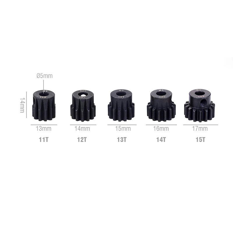 RC Motor Gear SURPASS HOBBY 5Pcs M1 5mm 11T 12T 13T 14T 15T Metal Pinion Motor Gear Set for 1/8 RC Car  Brushed Brushless Motor