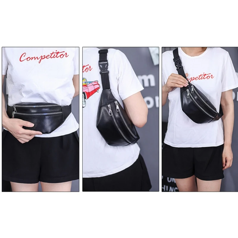 Tas Pak Pinggang Fanny Pack dengan Saku Ritsleting Sabuk Dapat Disesuaikan Kulit PU untuk Pria Wanita Kantong Travel Fashion