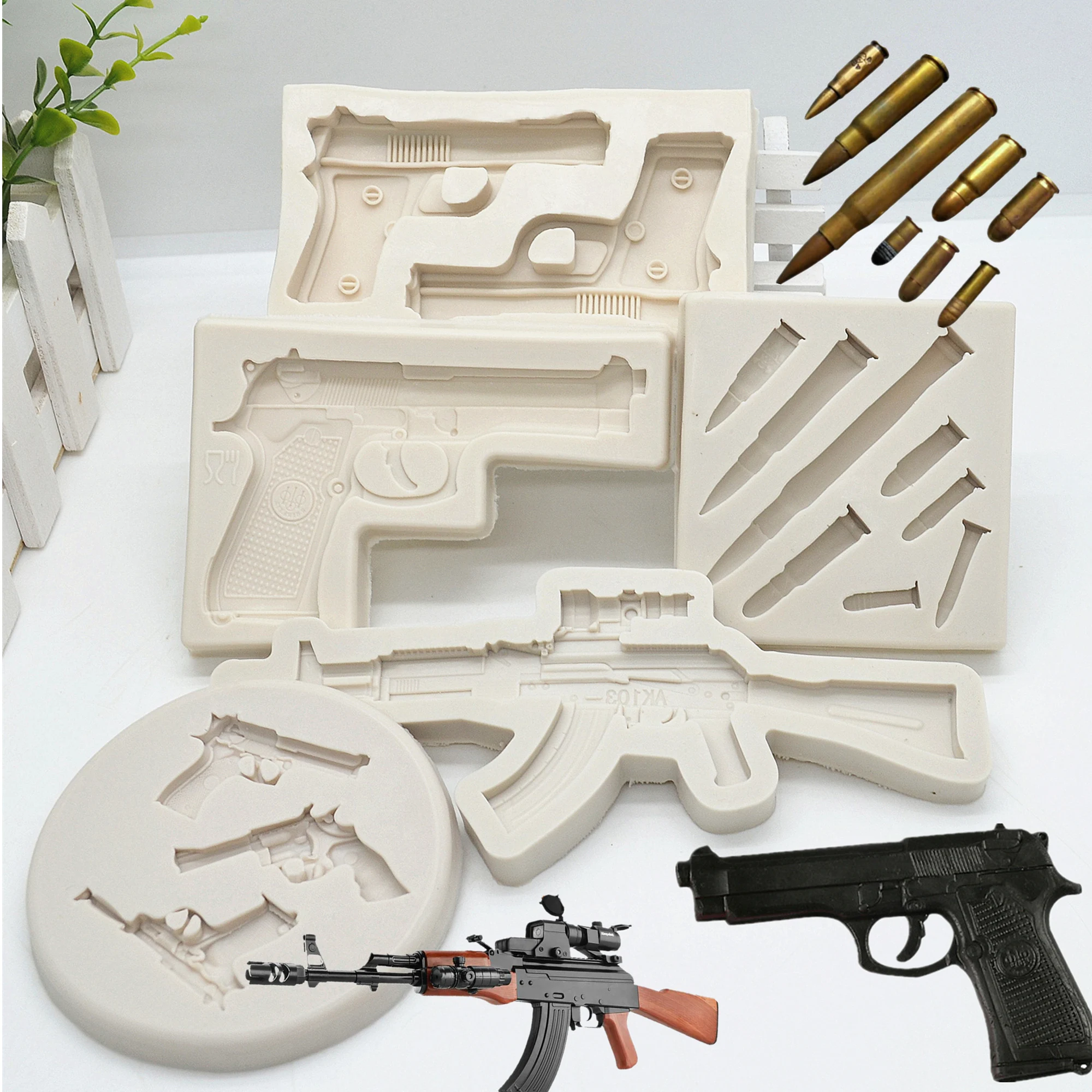 

3D Gun Bullet Silicone Cake Molds Resin Kitchen Baking Tools DIY Cake Chocolate Fondant Moulds Dessert Lace Decoration M1925